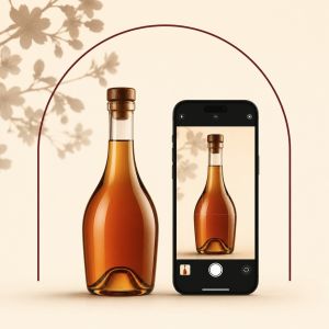 Бутылка кальвадоса рядом с экраном телефона
